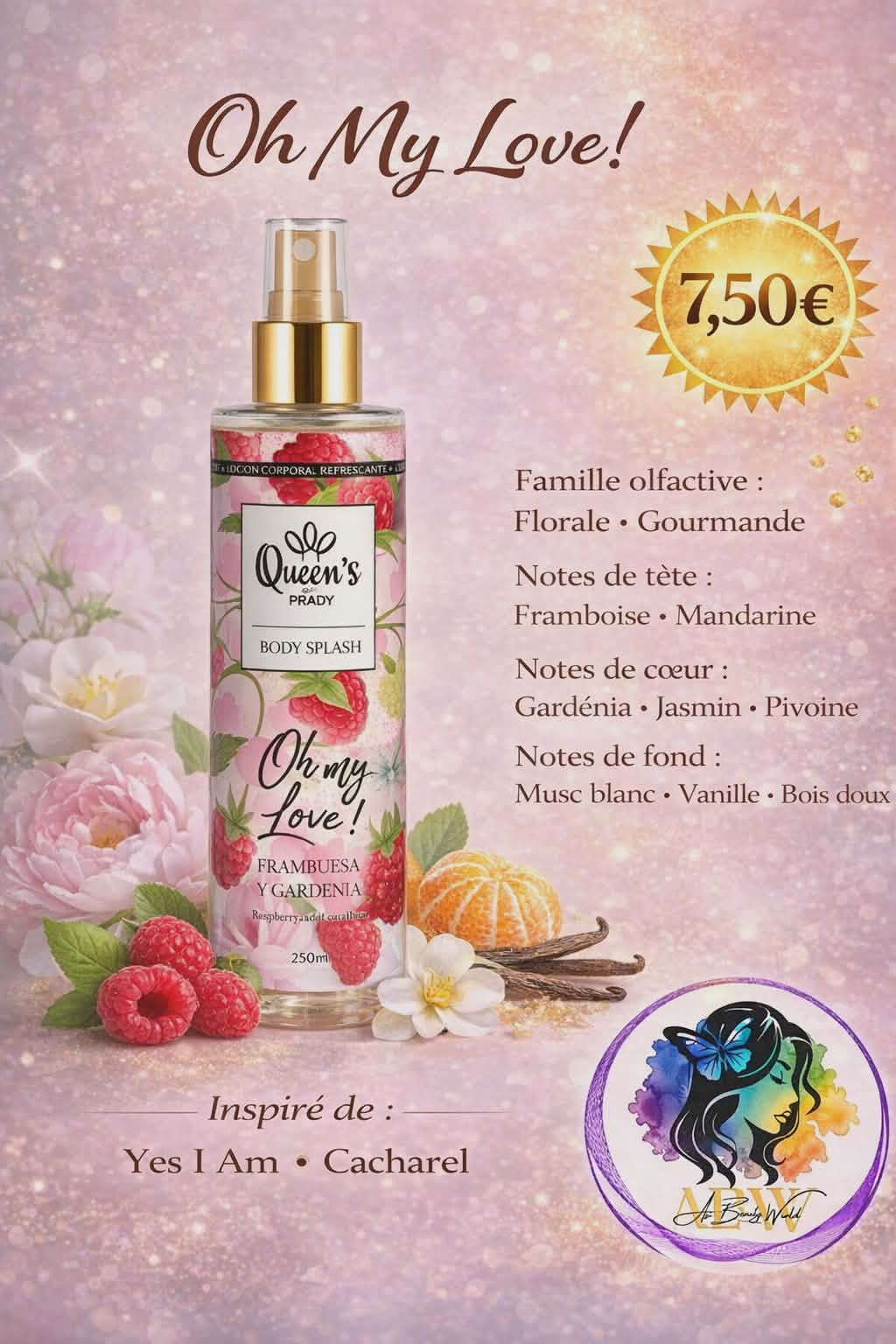 Brume corporelle parfumée Oh my Love - Prady 250ml