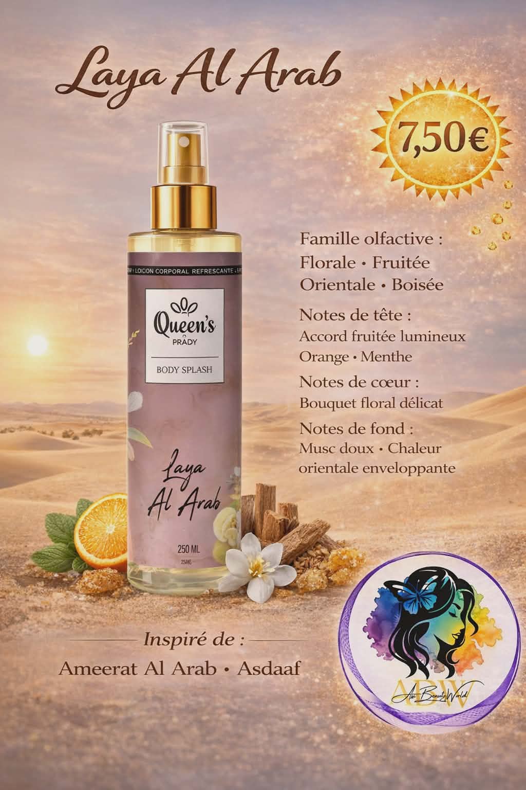Brume corps et cheveux Laya Al arab - Prady 250 ml