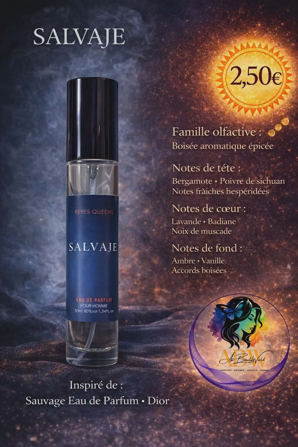 Eau de parfum homme Salvaje - Reyes Queens 20 ml