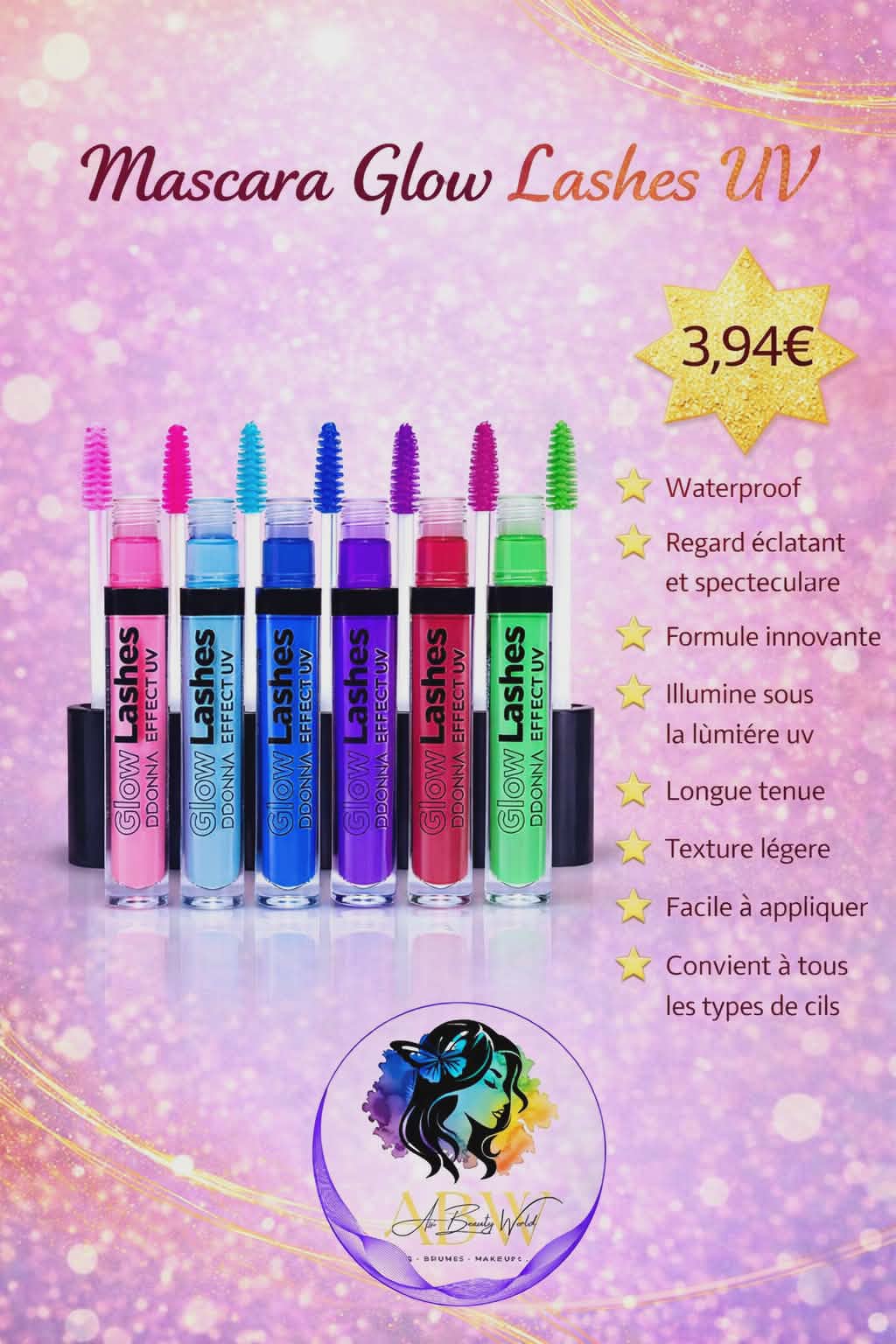 Mascara Glow lashes UV