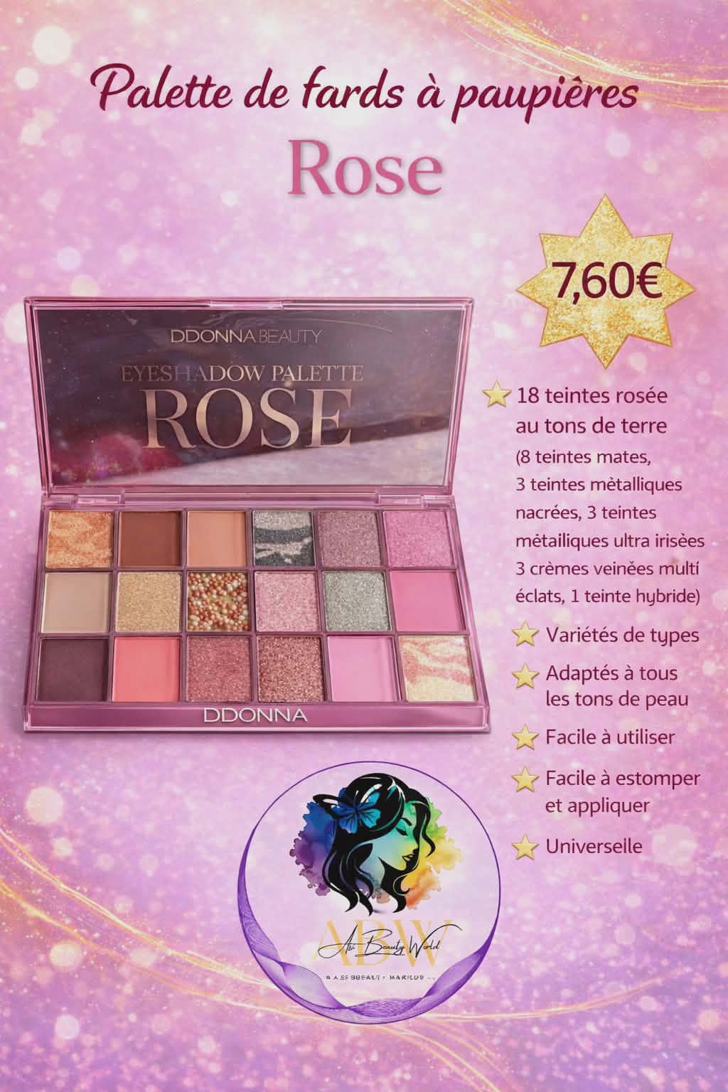 Grande palette fard à paupières roses