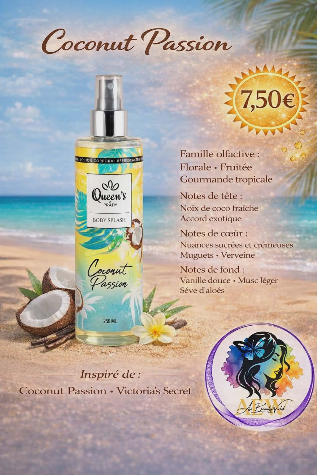 Brume corps et cheveux coconut passion - Prady 250 ml