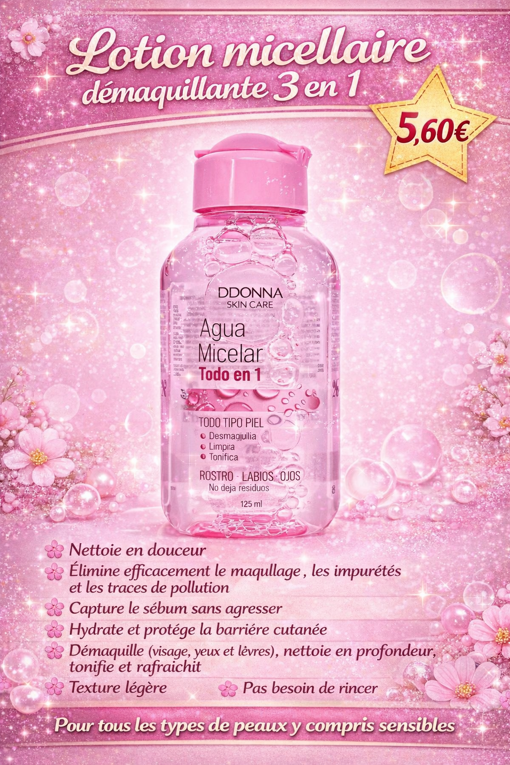 Lotion micellaire démaquillante 3 en 1