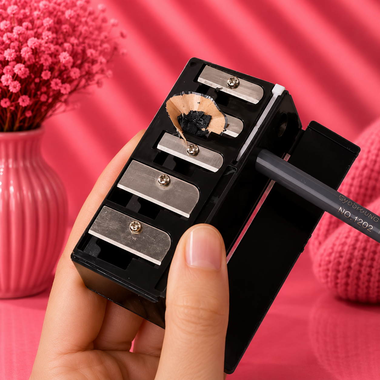 Taille-crayon multifonctionnel 5 trous avec couvercle pour crayons Eyeliner Lipliner