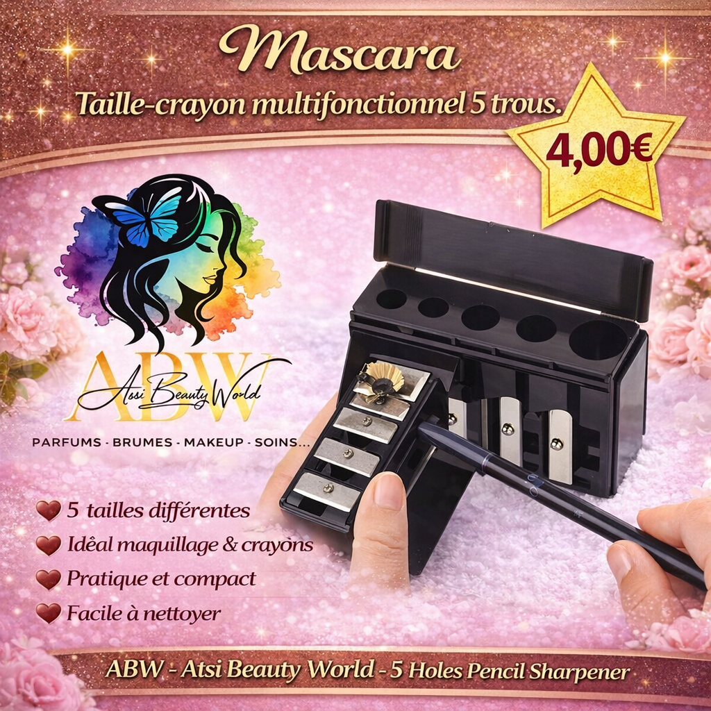 Taille-crayon multifonctionnel 5 trous avec couvercle pour crayons Eyeliner Lipliner